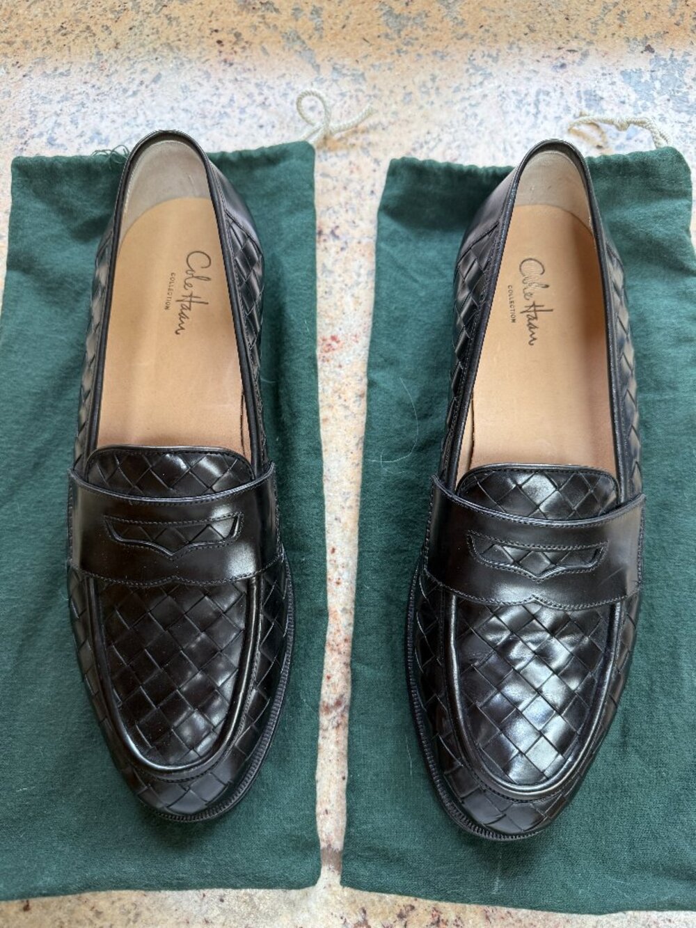 Cole Haan Black woven Leather Penny Loafers Size 10 D